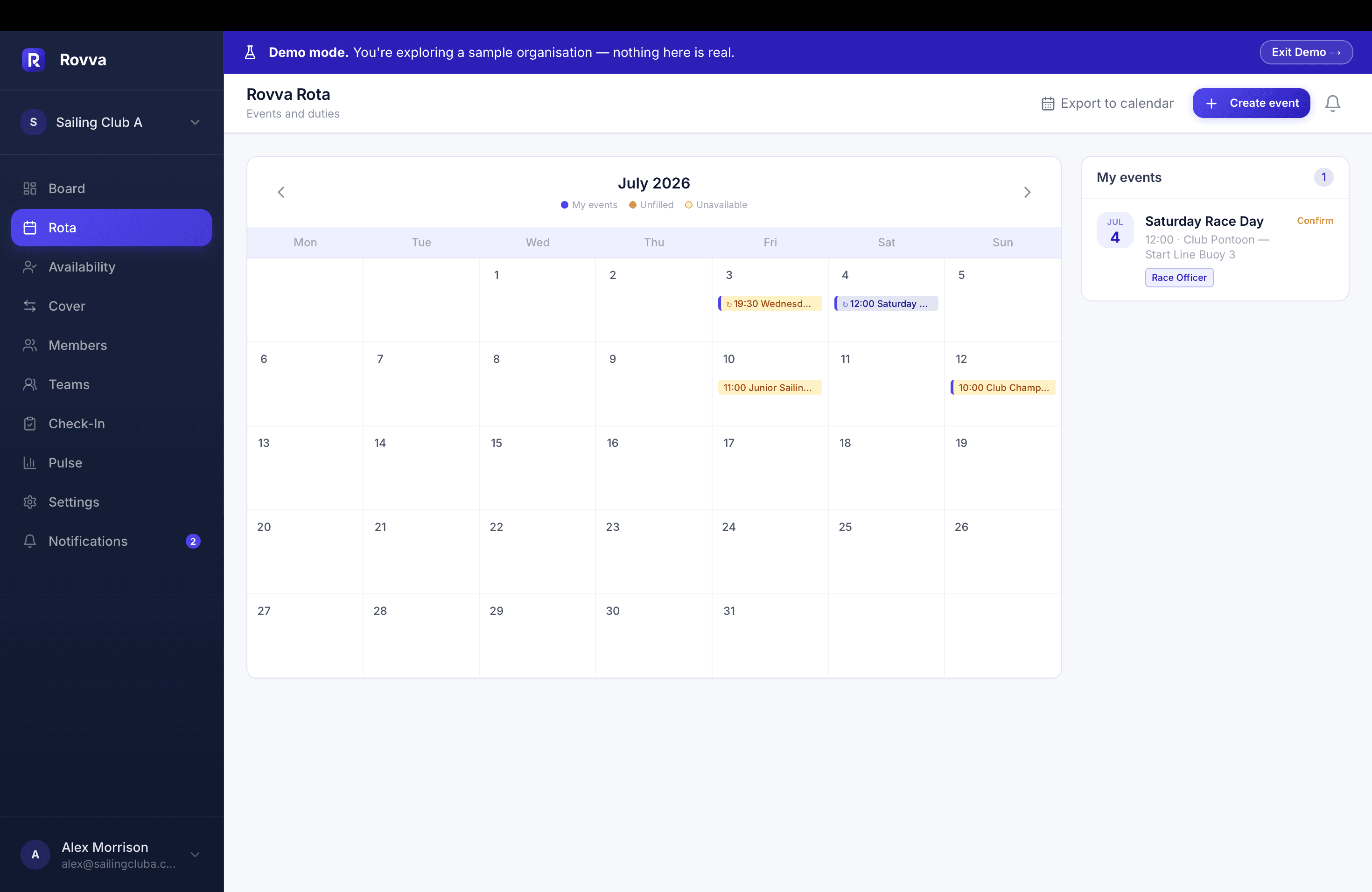 Rovva Rota — Event & duty calendar